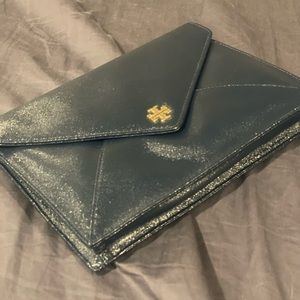 Tory Burch Navy blue clutch in mint condition.
